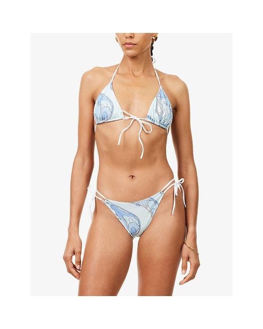 Emilio Pucci Blue Orchidee Printed Triangle Bikini Top