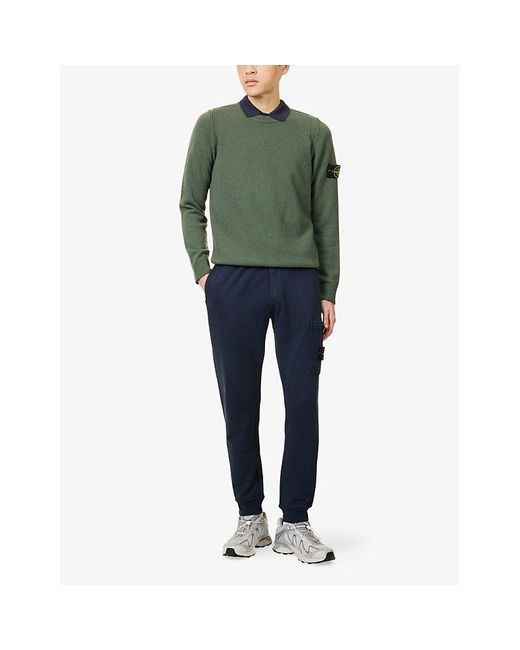 Stone Island Blue Brand-Badge Slim-Fit Cotton-Fleece Joggers for men