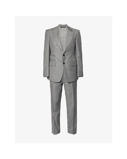 Tom Ford Gray Sharkskin Shelton Regular-Fit Wool Suit for men