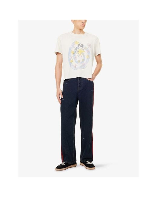 NAHMIAS Blue Waxed Distressed Denim Jeans for men