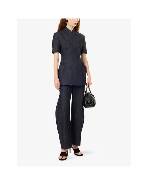Mona Alshebil Blue Barrel-Leg Denim Jeans