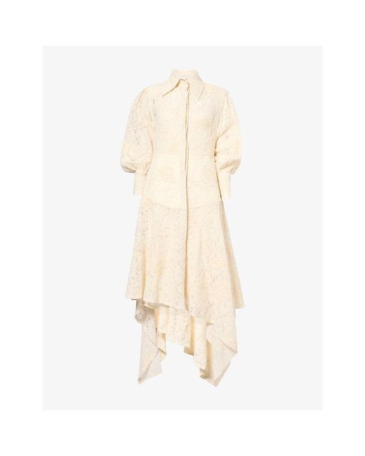 Mona Alshebil Natural Embroidered-Lace Cotton Maxi Dress