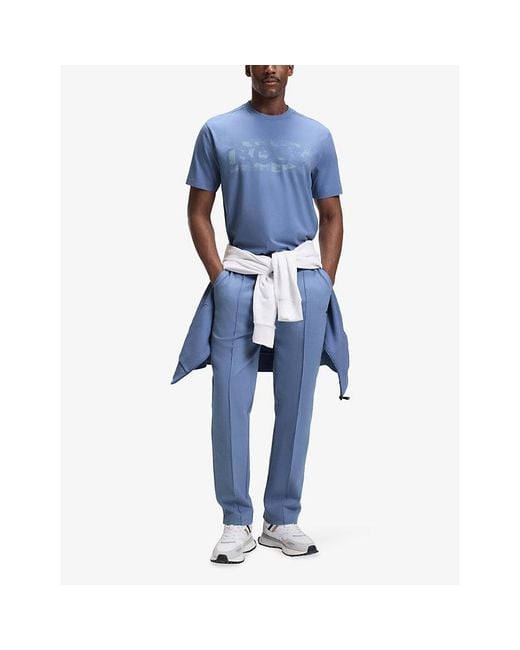 Boss Blue Brand-Print Regular-Fit Stretch-Cotton T-Shirt for men