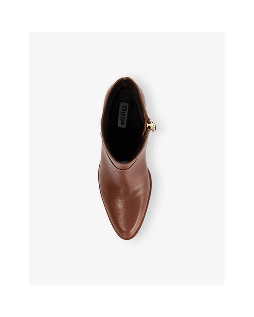 Dune Brown Pagety Heeled Leather Ankle Boots