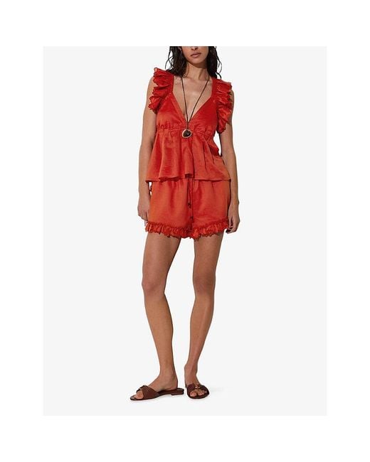 Reiss Red Brook V-Neck Ramie-Blend Top