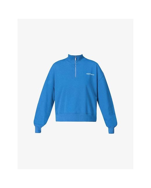 Sweaty Betty Blue Revive Half-Zip Cropped Stretch-Jersey Sweatshirt
