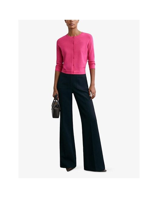 Reiss Pink Mara Long-Sleeve Cropped Knitted Cardigan