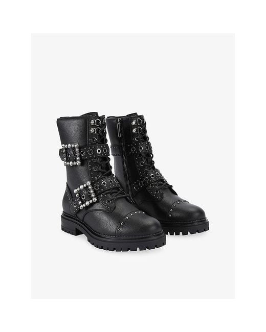 KG by Kurt Geiger Black Tank Faux-Leather Biker Boots
