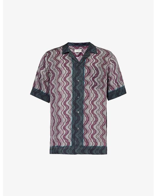 Dries Van Noten Purple Abstract-print Boxy-fit Crepe Shirt for men