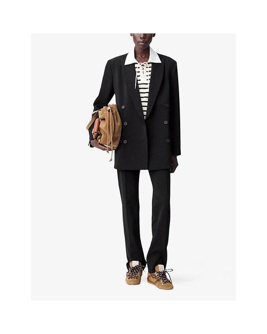 Claudie Pierlot Black Peak-Lapel Double-Breasted Stretch-Woven Blazer
