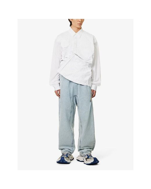 Y. Project Blue Pinch Logo-embroidered Wide-leg Organic-denim Jeans for men