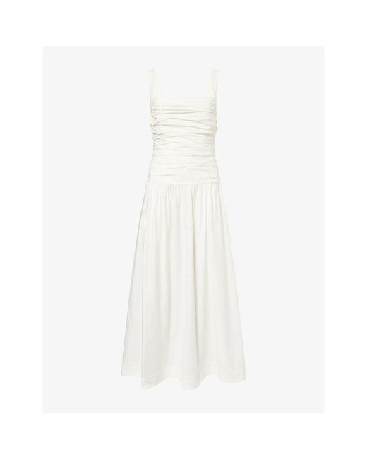 Reformation White Nesta Draped Cotton Midi Dress