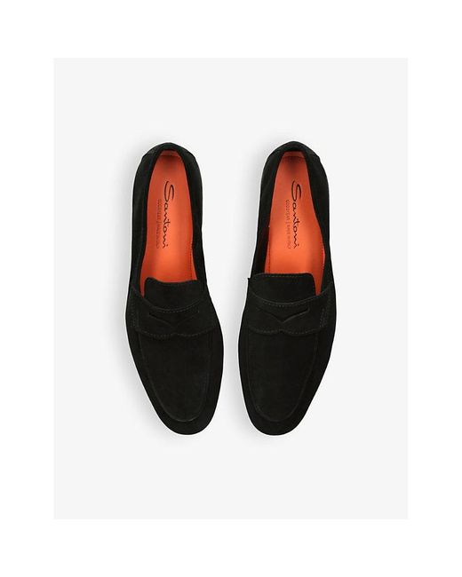 Santoni Black Carlos Suede Penny Loafers for men