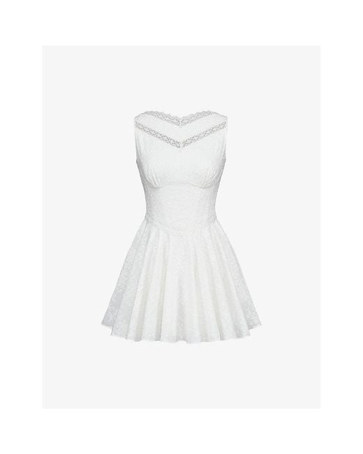 House Of Cb White Scarlett Lace-Insert Cotton Mini Dress