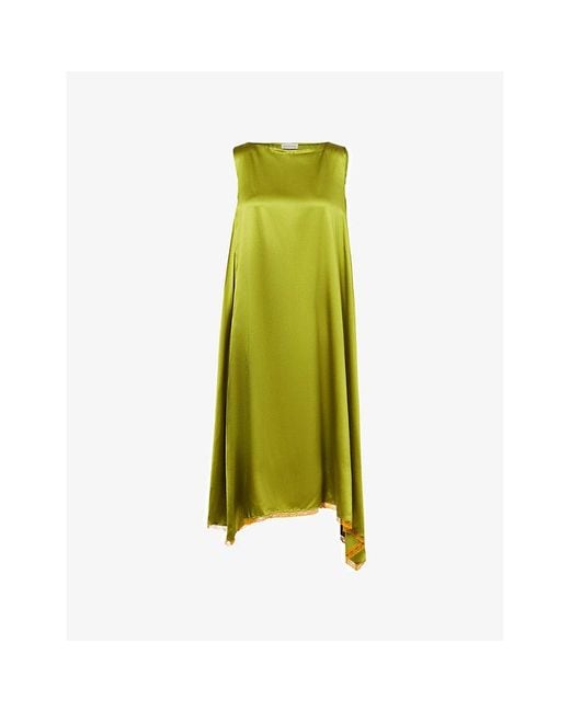 Dries Van Noten Green Lace Sleeveless Stretch-Silk Midi Dress