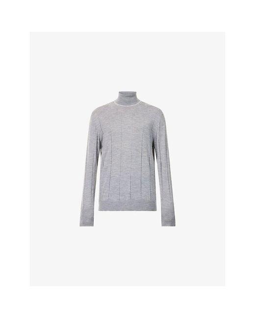 Eleventy Gray Gauge Quarter-Zip Wool Polo Top for men