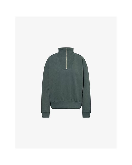 ADANOLA Green Funnel-Neck Relaxed Cotton-Jersey Sweatshirt