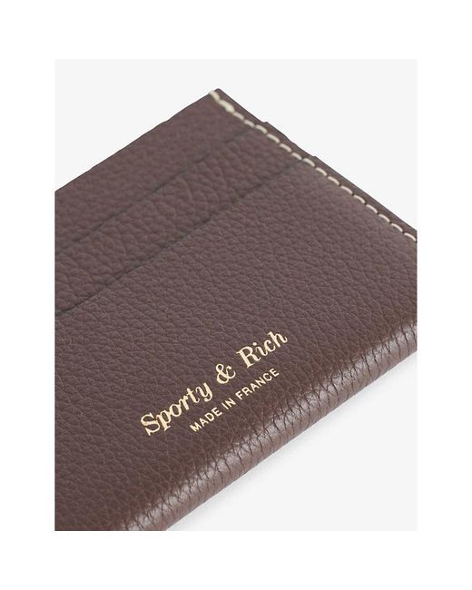 Sporty & Rich Brown Foiled-logo Grained-leather Card Holder