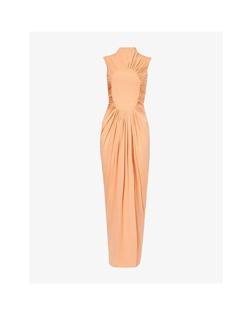 Alaïa Orange Slim-fit High-neck Stretch-woven Maxi Dress