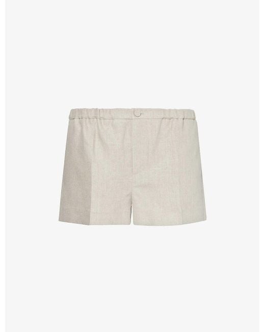 Valentino Garavani White Woven-texture Mid-rise Linen Shorts