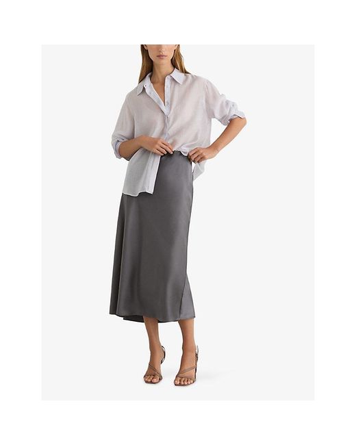 Reiss Gray Sofia Regular-Fit Silk Midi Skirt