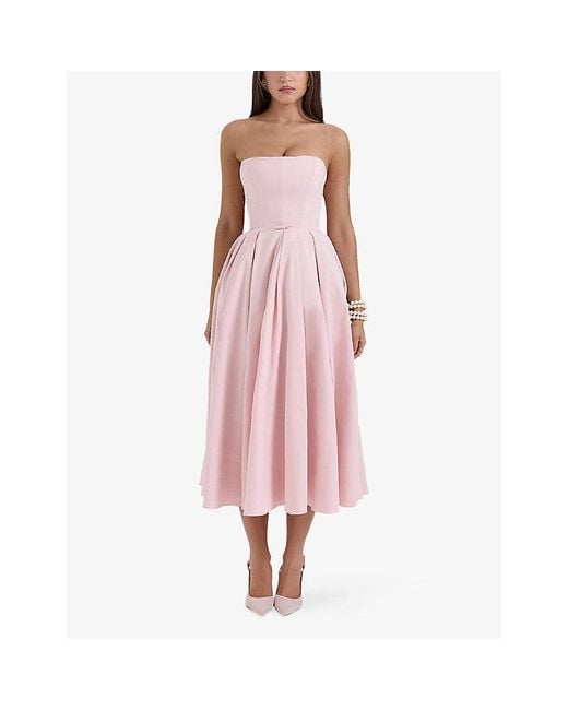 House Of Cb Pink Contessa Strapless Corset Woven Midi Dress