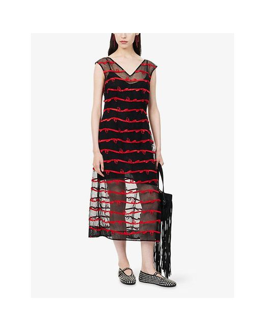 Simone Rocha Purple Ripple Embroidered Mesh Midi Dress