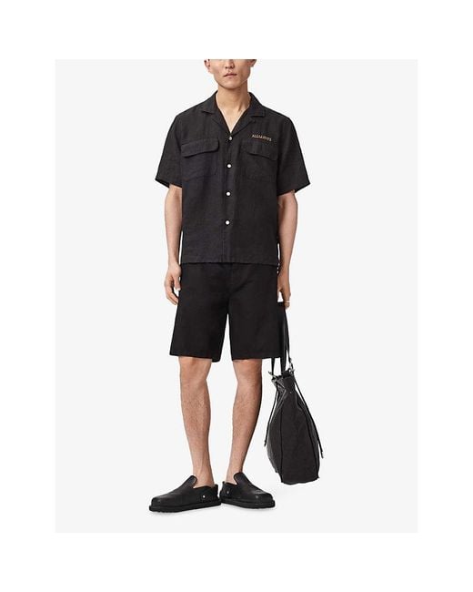 AllSaints Black Corbett Straight-Leg Cotton And Linen Shorts for men