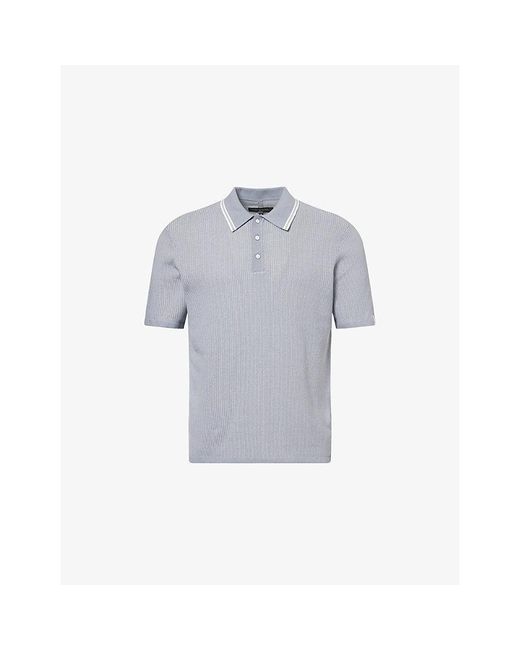 Rag & Bone Blue Harvey Tipped-Collar Cotton-Blend Polo Shirt for men