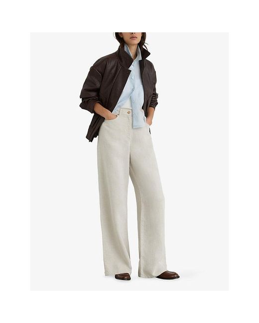 Reiss White Carmen Wide-Leg Linen-Blend Trousers