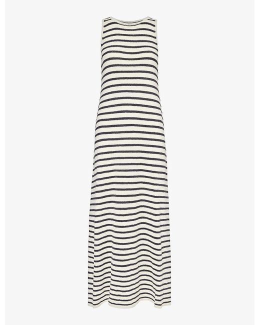 Pretty Lavish White Ocean Stripe-pattern Knitted Maxi Dress