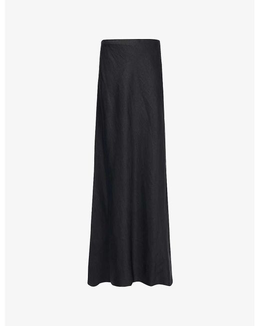 Theory Black Flared-hem Regular-fit Linen-blend Maxi Skirt