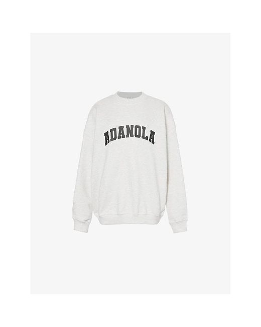 ADANOLA White Varsity Oversized Crewneck Organic-Cotton Fleece Sweatshirt