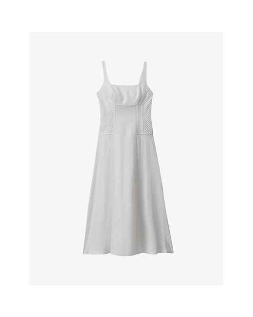 Reiss Gray Etta Corset-stitching Linen Midi Dress