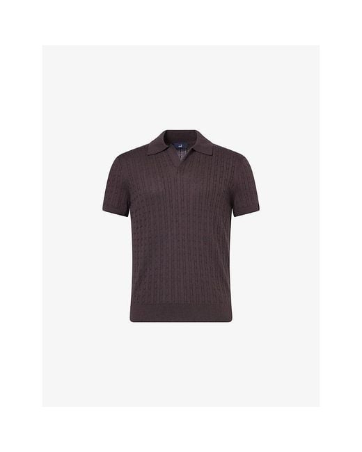 Dunhill Purple Short-Sleeve Cable-Knit Cotton And Silk-Blend Polo Shirt Xxxl for men