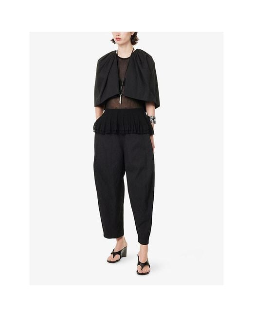 Ashlyn Black Pallin Pleated Cropped-Leg Cotton Trousers
