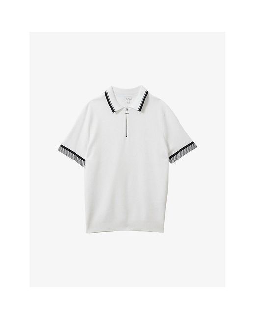 Reiss White Chelsea Stripe-trim Knitted Polo Shirt for men