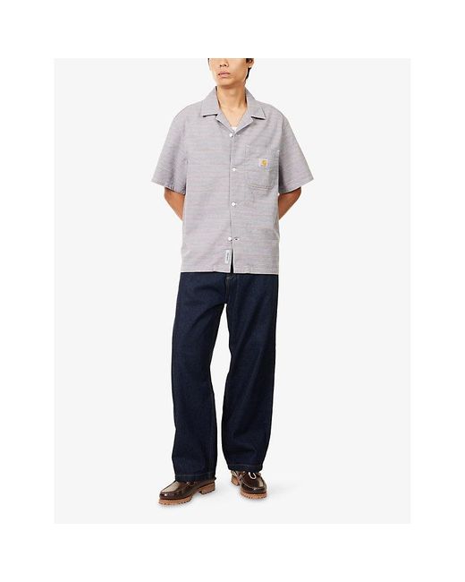 Carhartt Purple Gellar Striped Short-Sleeve Cotton Shirt for men