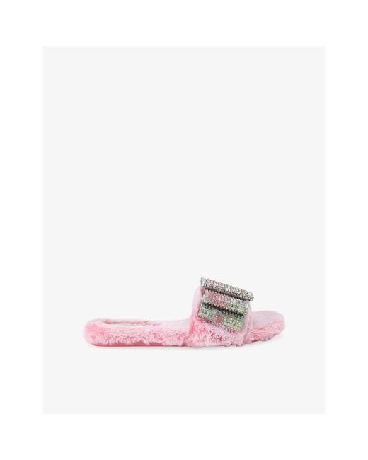 Kurt Geiger Pink Cosy Bow Faux-Fur Slides