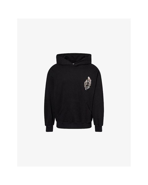 ANTI SOCIAL SOCIAL CLUB Black Studded Koi Graphic-Print Cotton-Jersey Hoody for men