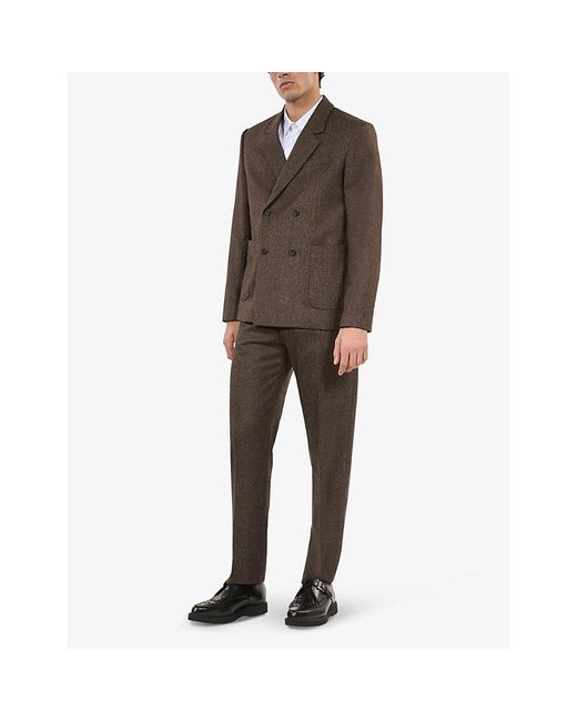 The Kooples Brown Herringbone-Weave Double-Breasted Wool-Blend Blazer for men