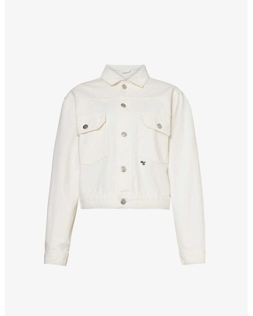 HOMMEGIRLS White Boxy-fit Brand-embroidered Cotton-canvas Jacket