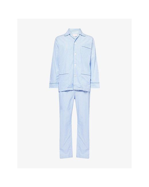 Derek Rose Blue James Striped Cotton Pyjamas for men