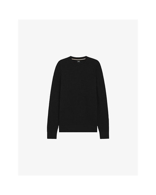 Boss Black Textured Regular-Fit Cotton-Knit Jumper for men