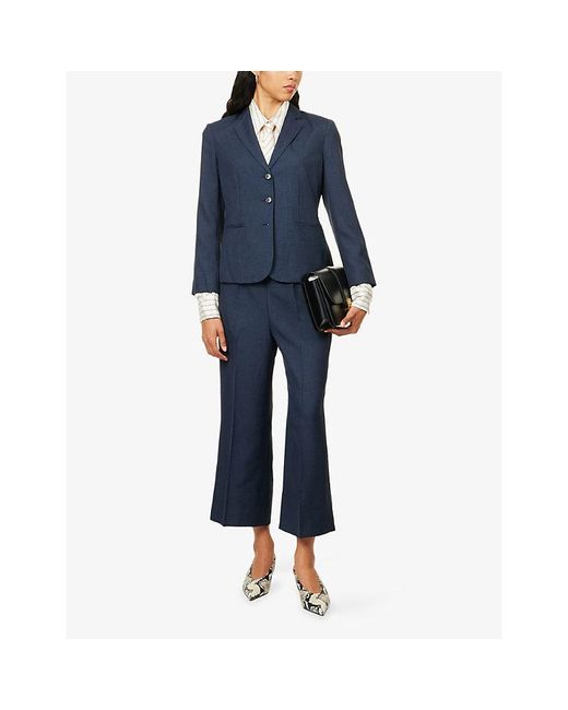 Theory Blue Single-Breasted Woven Blazer