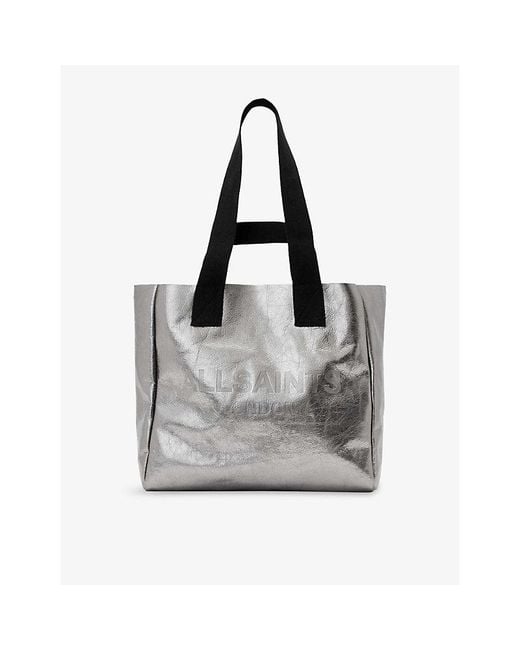 AllSaints Gray Izzy Metallic-Leather Tote Bag