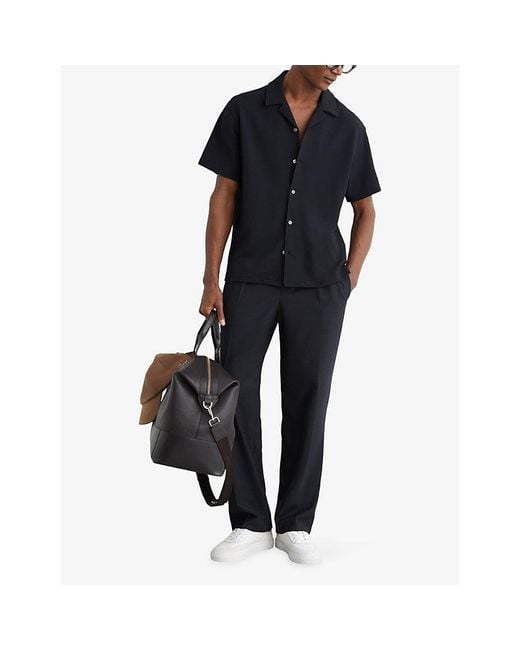 Reiss Black Cedric Textured Stretch-Woven Shirt for men