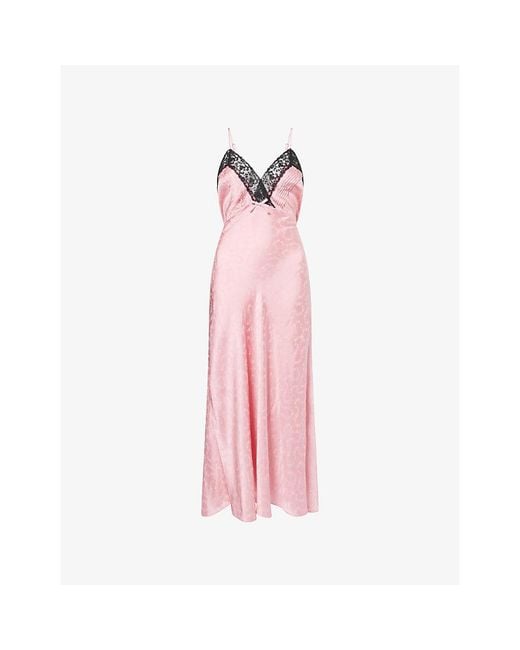 Rixo Pink Alberta Lace-Trim Cami Satin Midi Dress