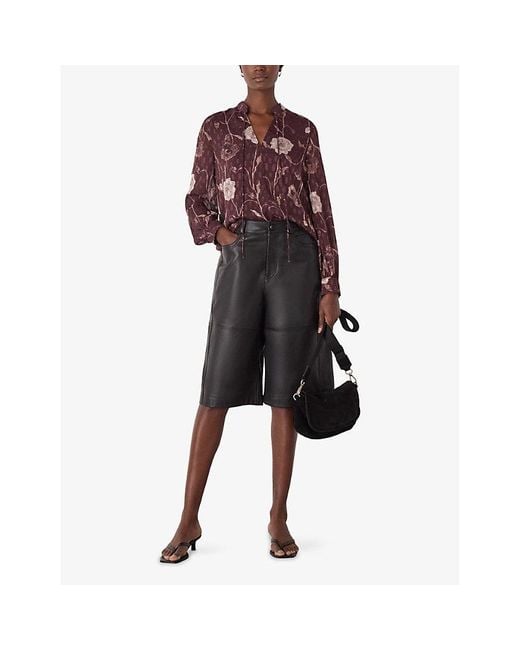 Whistles Red Floral-Print Tie-Neck Woven Blouse