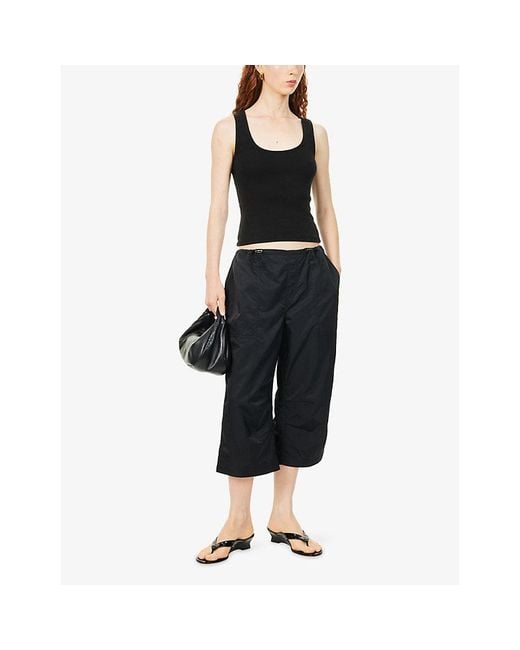 Reformation Blue Arlette Cropped Woven Trousers